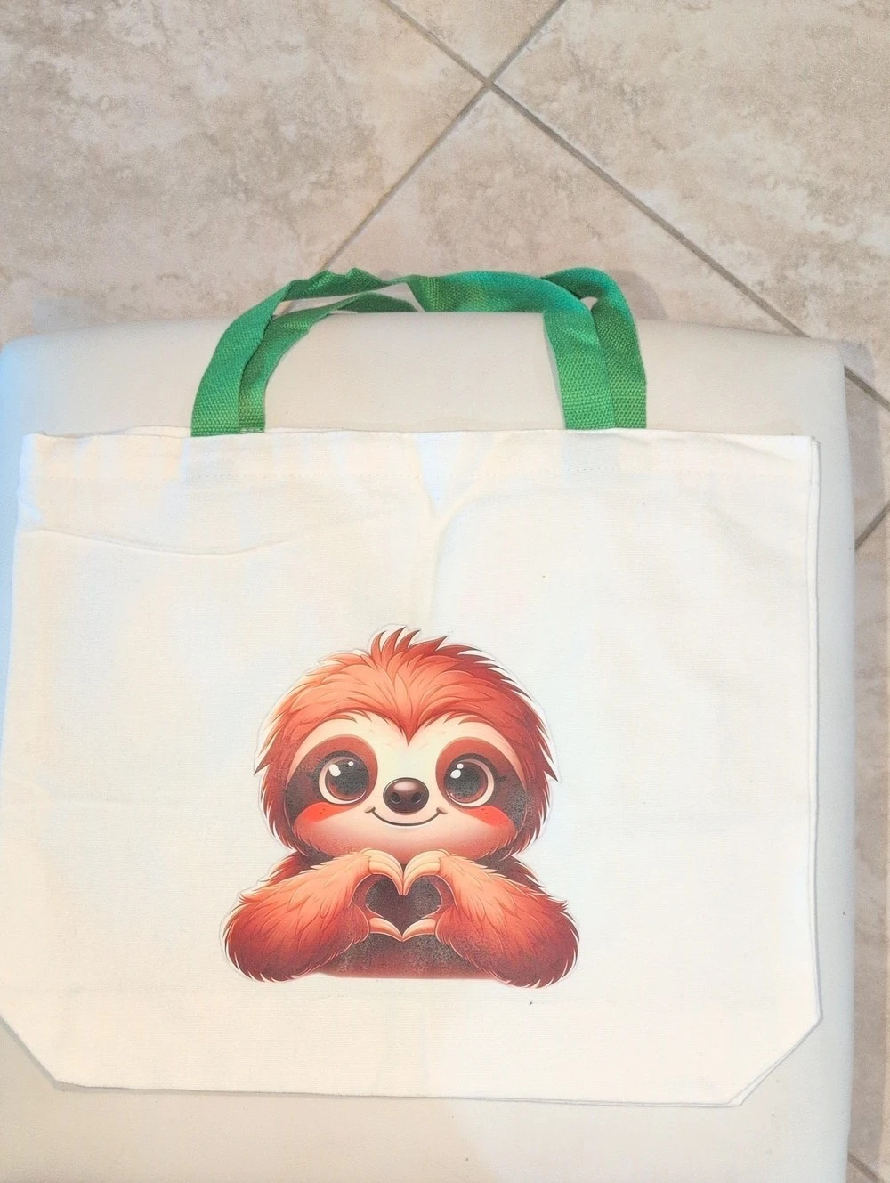 Sloth Graphic Tote in White & Green